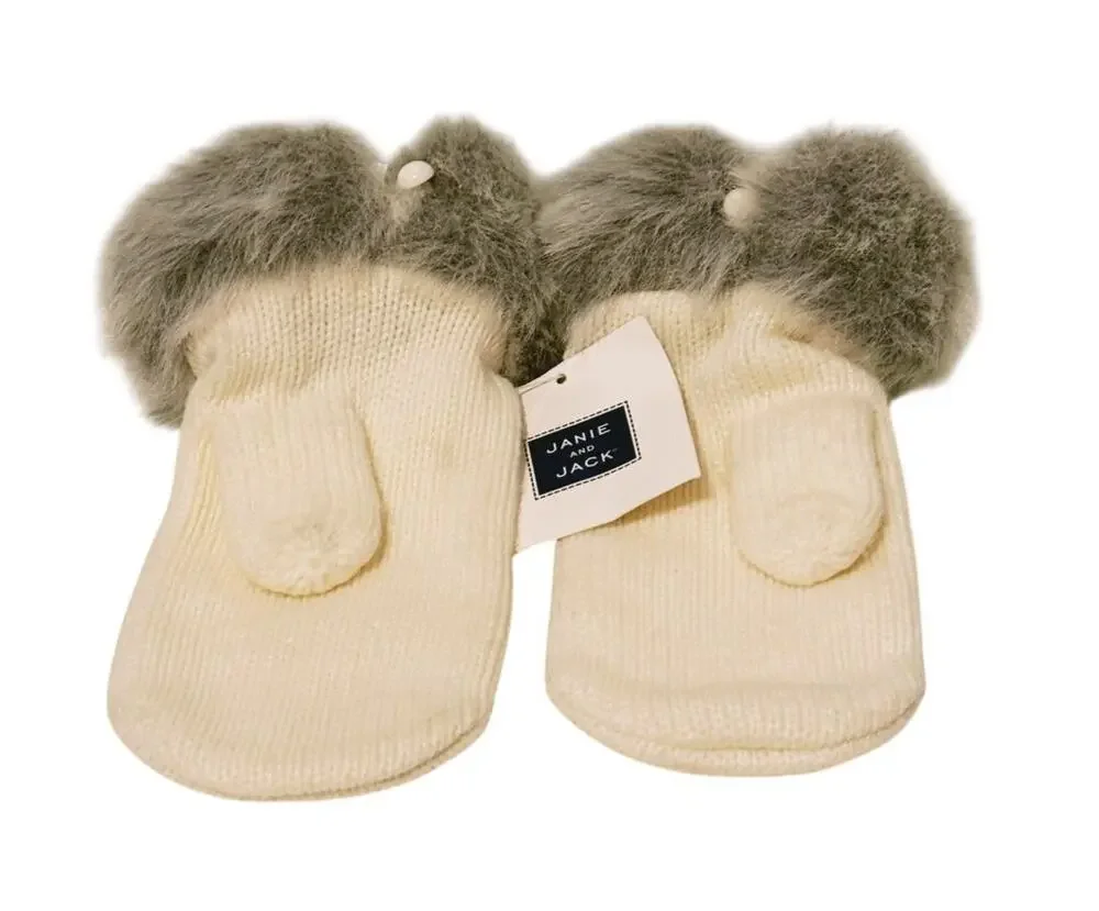 NWT Janie & Jack Toddler Child Fur Lined Mittens Age 4-5 years Winter Cozy Warm